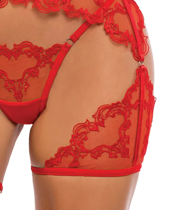 Baroque Heart Embroidered Lace 3 pc Chaps Set Red Roma Costume Anal